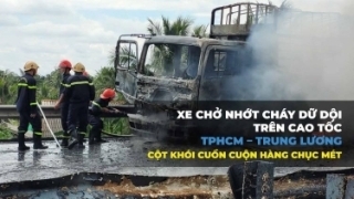 Xe chở nhớt cháy dữ dội trên cao tốc TPHCM – Trung Lương, cột khói cuồn cuộn hàng chục mét