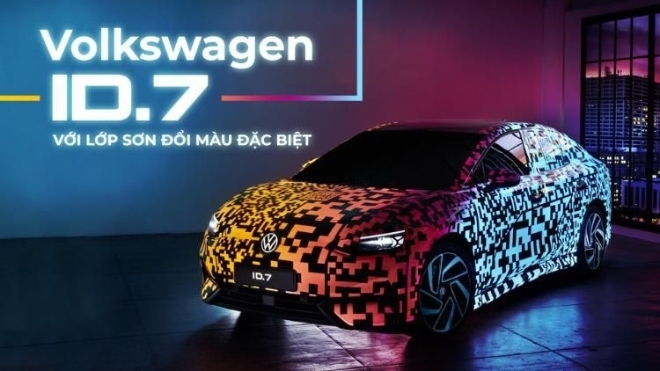 Chi tiết xe điện Volkswagen ID.7 với lớp sơn đổi màu đặc biệt