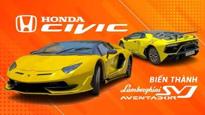 Honda Civic biến thành Lamborghini Aventador SVJ, giống đến mức khó tin.