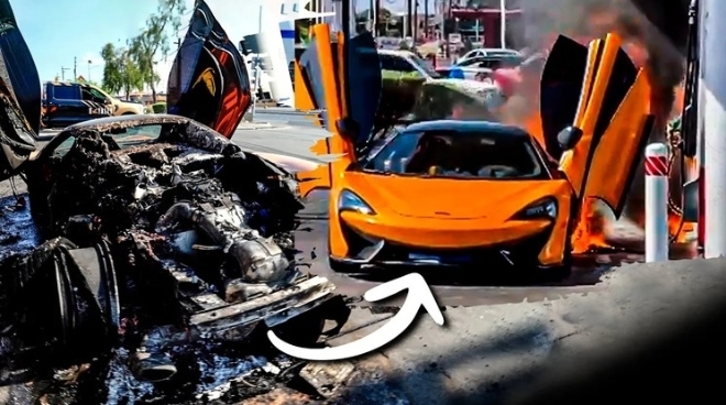 Siêu xe McLaren 570S phát nổ và bốc cháy gần trạm xăng, chủ xe mất tích