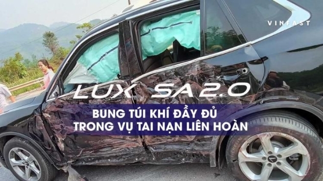 VinFast LUX SA2.0 bung túi khí đầy đủ trong vụ tai nạn liên hoàn giữa 5 ô tô tại Quảng Trị